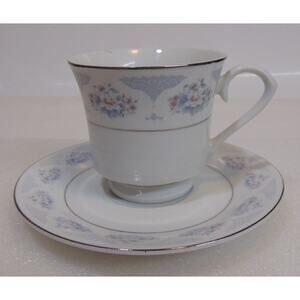 Silverie Fine China Teacup & Saucer Replacements Vintage Silver Edges Floral